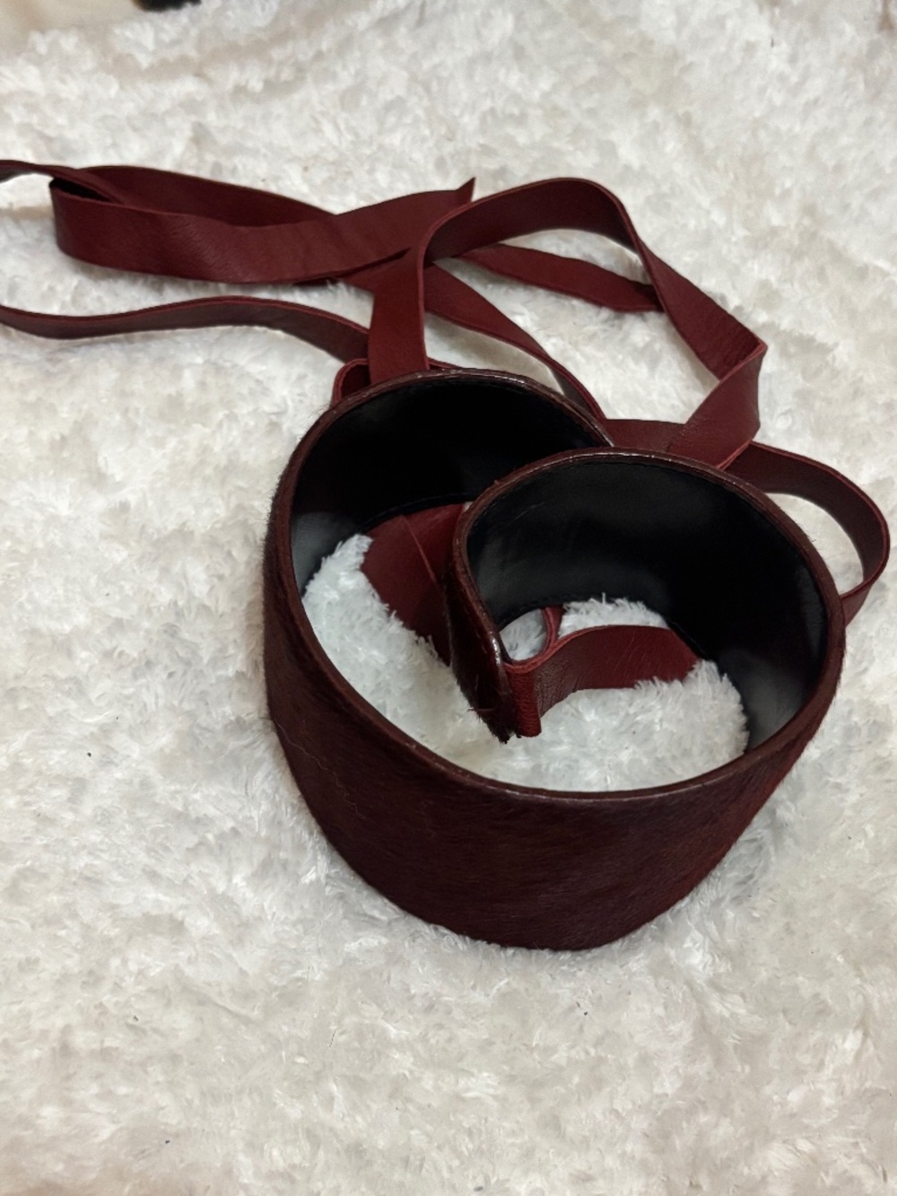 NWOT Sandy Duftler Genuine Leather Wrap Belt Burgundy Suede Sz Large